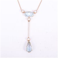 Lot 198 - An aquamarine pendant, a pear shaped...