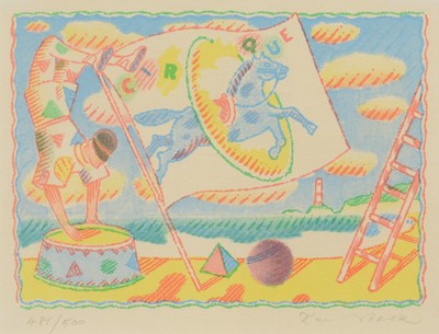 Lot 183 - Ian Beck, Seaside Circus, and four other wood engravings and prints