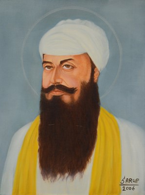 Lot 148 - Sarup Singh Dhandia MBE, ten canvases depicting Gurus and other religious figures