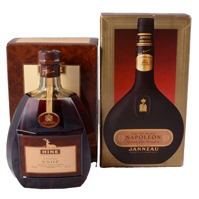 Lot 94 - Janneau Napoleon Grande Fine Armagnac, and Hine Cognac VSOP