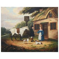 Lot 256 - English School, Figures outside a country pub,...