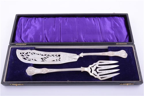 Lot 108 - Victorian silver fish knife and fork, John...