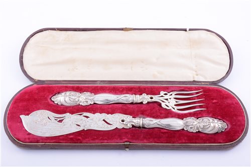 Lot 110 - Pair of Victorian silver fish servers,...