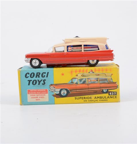 Lot 1131 - Corgi Toys; 437 Superior Ambulance on Cadillac...