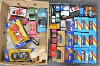 Lot 1167 - Two boxes of diecast model cars and vehicles;...
