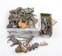 Lot 1240 - Lead painted farm animals; including cart, zoo...
