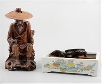 Lot 391 - Chinese carved wood figure of a man, Chinese...