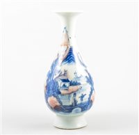 Lot 263 - Chinese blue and white landscape vase, red...