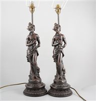 Lot 366 - Pair of Art Nouveau composition table lamps,...