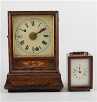 Lot 539 - American stained wood mantle clock, square...