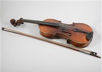 Lot 532 - A violin and bow, single piece back, 36cm,...