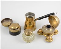 Lot 393 - A selection of brass and glass ink wells,...