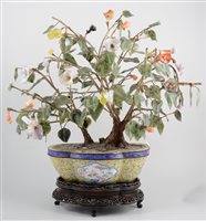 Lot 374 - Chinese jardiniere of flowering prunus, jade...