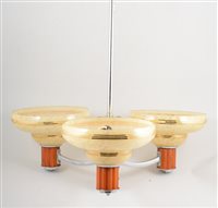 Lot 376 - Art Deco three-branch ceiling light with glass...