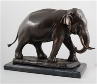 Lot 353 - Late 20th Century bronze elephant, marble...