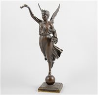 Lot 354 - French bronze figure of Victory, 33cm high.