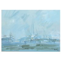 Lot 211 - Len Hunting, Harbour scene, gouache, signed,...