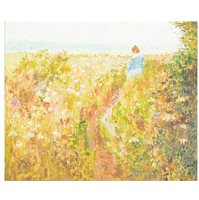 Lot 228 - Lionel Bulmer, Girl on a Pathway, oil on board,...