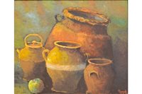 Lot 237 - Gilbert Roques, Still life of earthenware jars,...