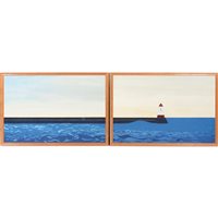 Lot 239 - Alex Purves, Pier Panorama, a diptych, oil on...