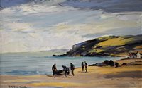 Lot 557 - Arthur H Twells, beach scene with headland and...