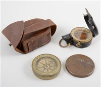 Lot 385 - Early brass compass, along with world war one...