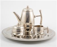 Lot 412 - Modernist style three-piece coffee set, with...