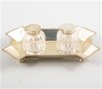 Lot 503 - Silver ink stand, shaped tray with two facet...