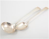 Lot 515 - A silver soup ladle and basting spoon, both...