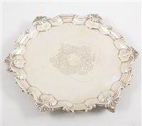 Lot 522 - A Victorian silver salver, shell border with...