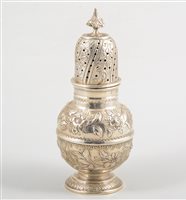 Lot 476 - A silver sugar caster, baluster form repousse...