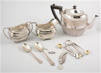 Lot 479 - Silver jug and sugar bowl, silver spoons, and...