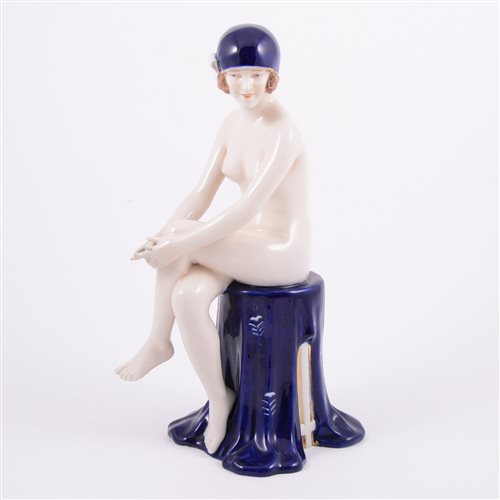 Lot 50 - Royal Dux, an Art Deco figure of a Bather,...