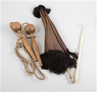 Lot 395 - Victorian bone handled parasol, black silk...