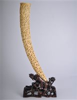 Lot 82 - Cantonese fully carved ivory tusk, decorated...