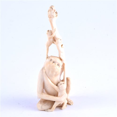 Lot 86 - A Cantonese carved ivory group of monkeys,...