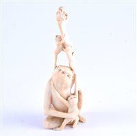 Lot 86 - A Cantonese carved ivory group of monkeys,...