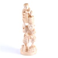 Lot 89 - A Japanese carved ivory okimono, a wood cutter...