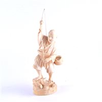 Lot 93 - A Japanese carved ivory okimono, a fisherman,...