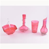 Lot 127 - Cranberry glass jug, 20cm; enamelled Cranberry...