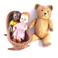 Lot 207 - Gold plush teddy bears and dolls.