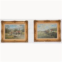 Lot 355 - G Williams, Hunting scenes, a pair, oil on...