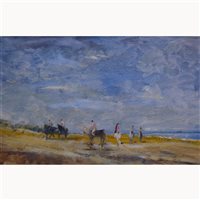 Lot 372 - W.H. Ford, Riding on the beach Caister, oil on...