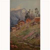 Lot 377 - Charles King, mountainous landscape with...