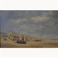 Lot 383 - J. Fairhurst, Beach scene, oil on canvas,...