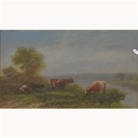 Lot 420 - G.A Smith, river landscapes with cattle.a pair,...