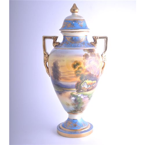 Lot 108 - Noritake vase and cover, urn-shape form, twin...
