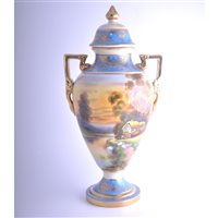 Lot 108 - Noritake vase and cover, urn-shape form, twin...