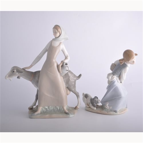 Lot 115 - Four Lladro figures, boy with fishing rod,...