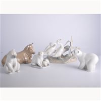 Lot 106 - Five Lladro animal figurines, polar bears,...